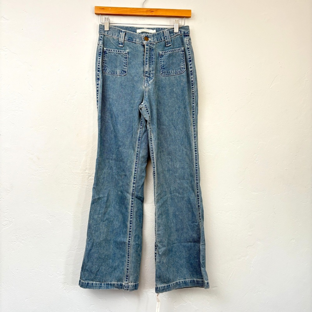Christy Dawn Lula Jeans Women Sz 26 Blue Patch Pocket Wide Leg Moon Wash Denim